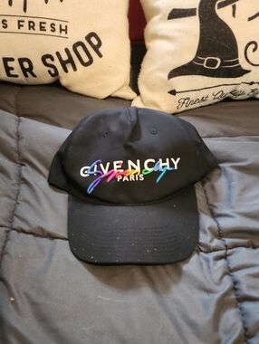 Authentic Unisex Givenchy Black Cap with Multicolor Rainbow Script Logo